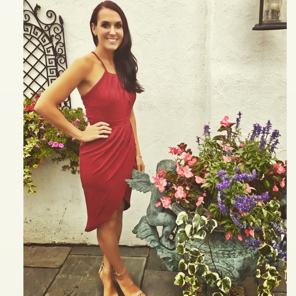 Burgundy Tulip-hem Halter Dress